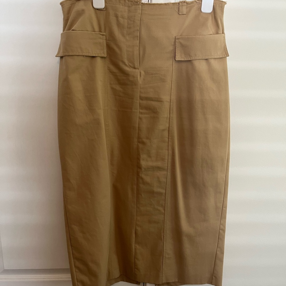 Zara Khaki Cargo-Style Midi Skirt
